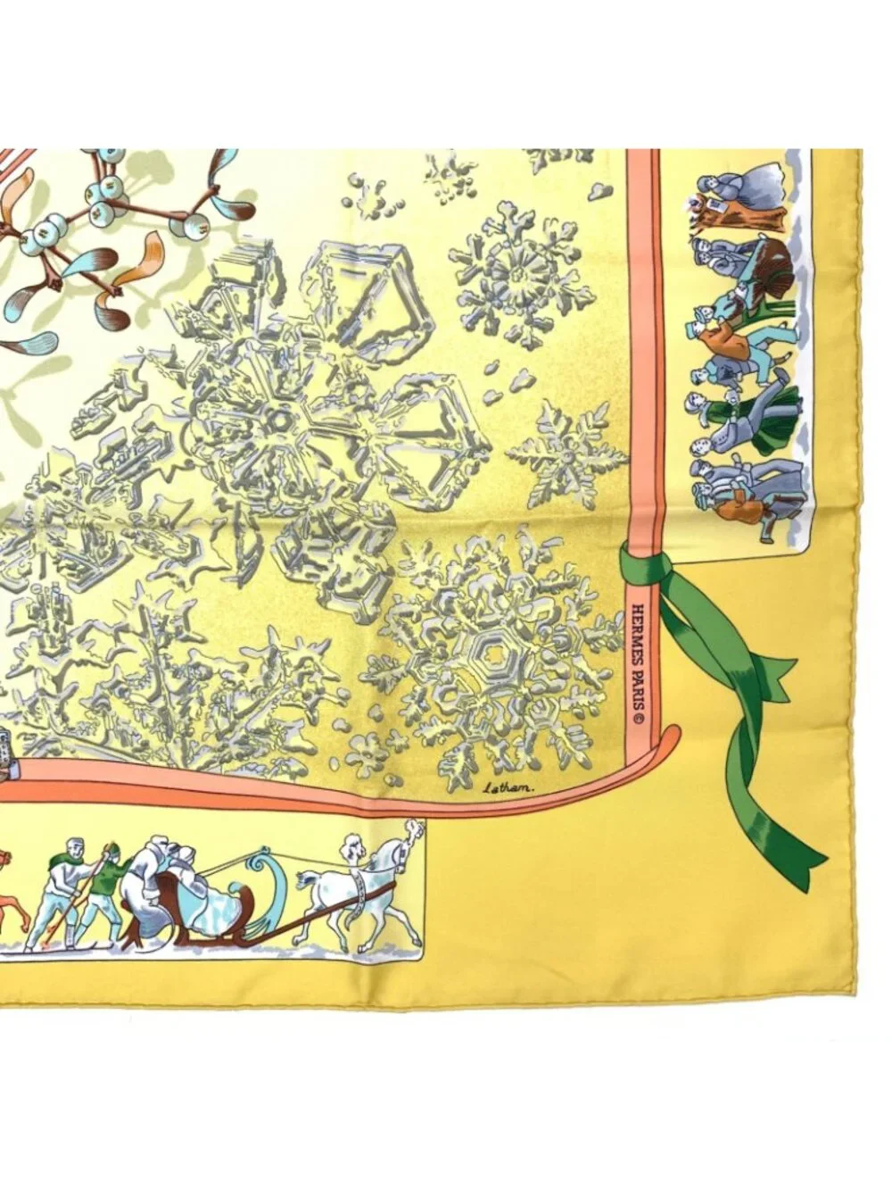 Hermes Carre 90 Neige D'antan Last Year's Snow Yellow Christmas Silk Scarf - Picture 4 of 7